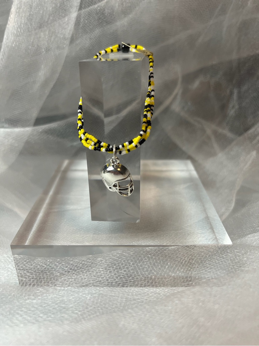 Pittsburgh Steelers Colors Football Helmet Charm Seed Bead Bracelet (FL1136)